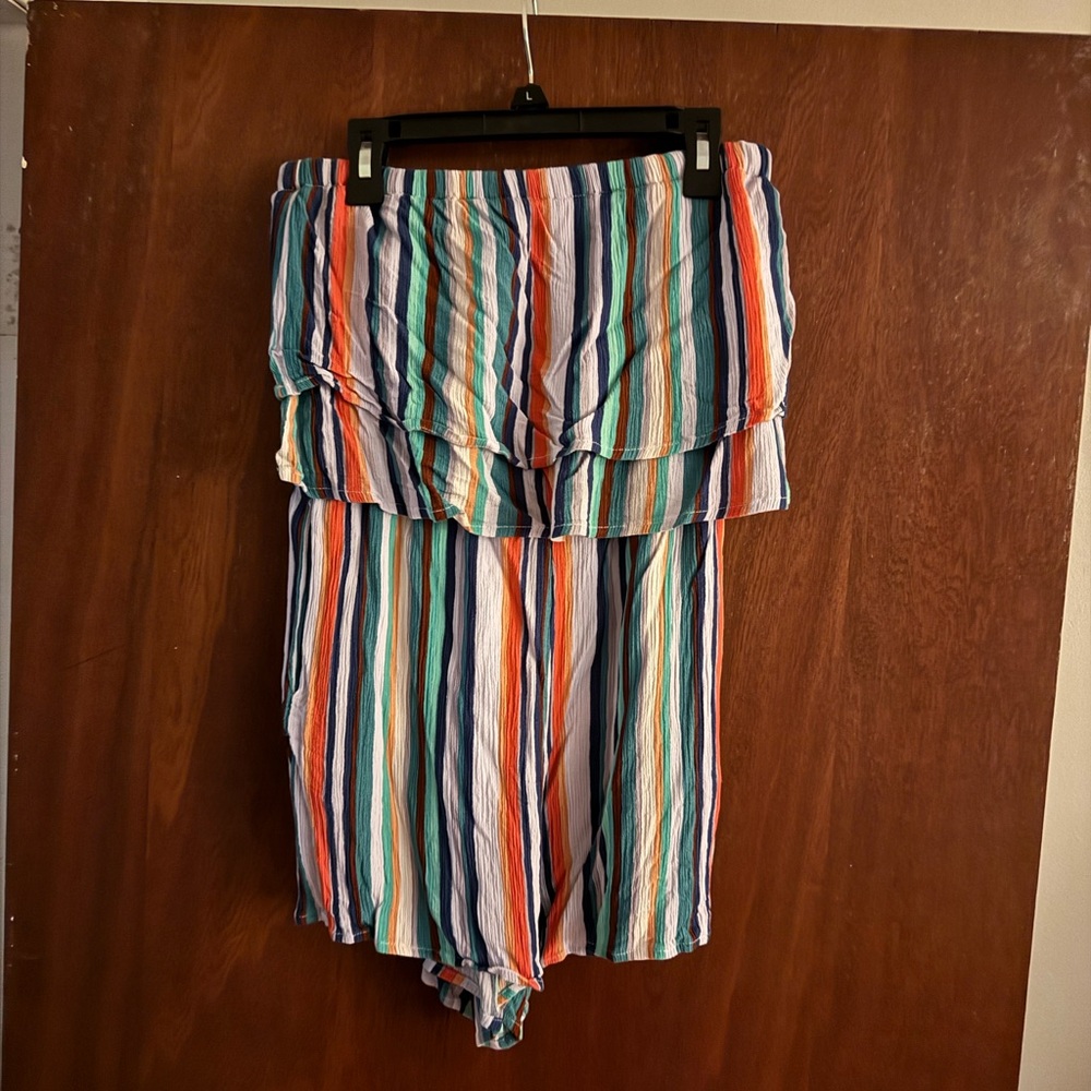 Colorful Striped Strapless Romper